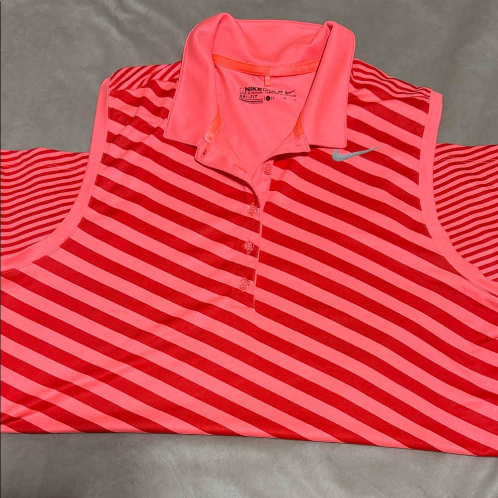 Nike Red and Pink Striped Polo